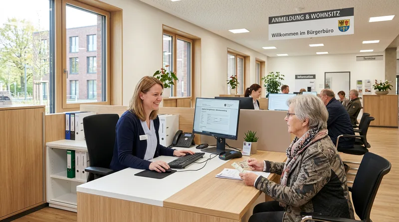 Mitarbeiterin einer Verwaltung bearbeitet einen digitalen Antrag am Arbeitsplatz